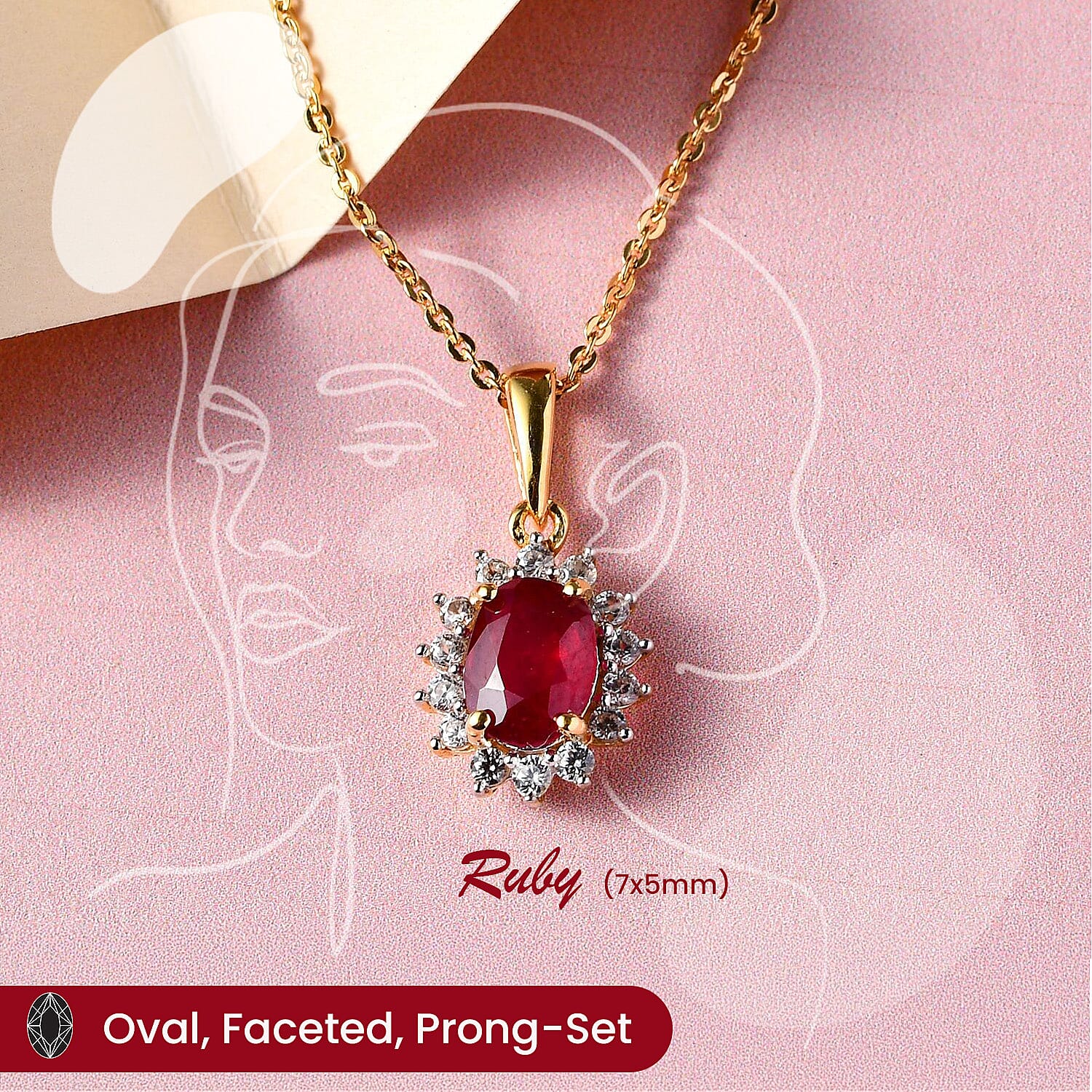 African Ruby (FF) and Natural Cambodian Zircon Pendant with Chain (Size -  20) in 18K Vermeil Yellow Gold Plated Sterling Silver 1.610 Ct.